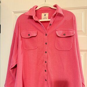 Simply Southern Pink Waffle Knit Shacket Size M EUC
